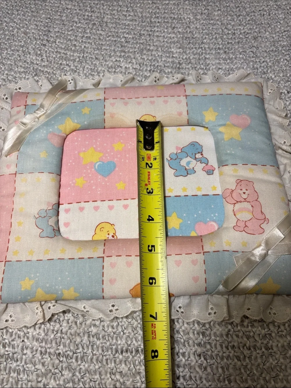 Vintage 1980’s Care Bears Padded Photo Frame Patchwork Pastel Lace Trim Cottage